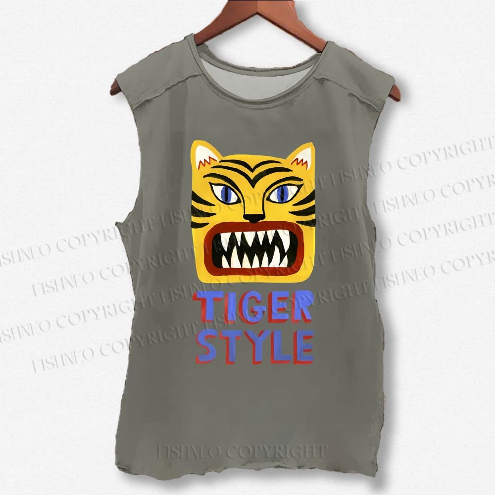 Unisex Tiger Style Printed Washed Tank Top