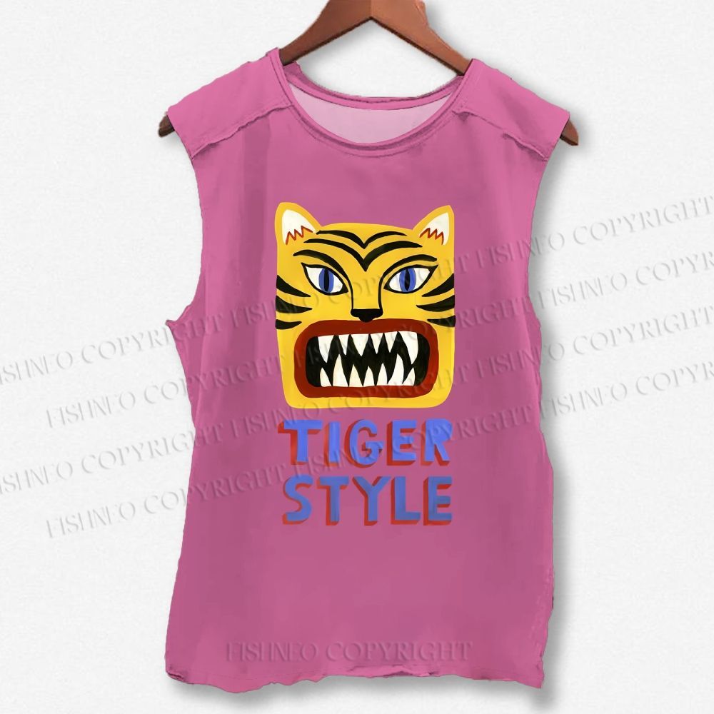 Unisex Tiger Style Printed Washed Tank Top