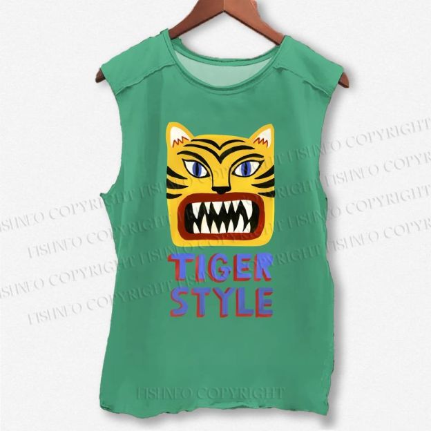 Unisex Tiger Style Printed Washed Tank Top