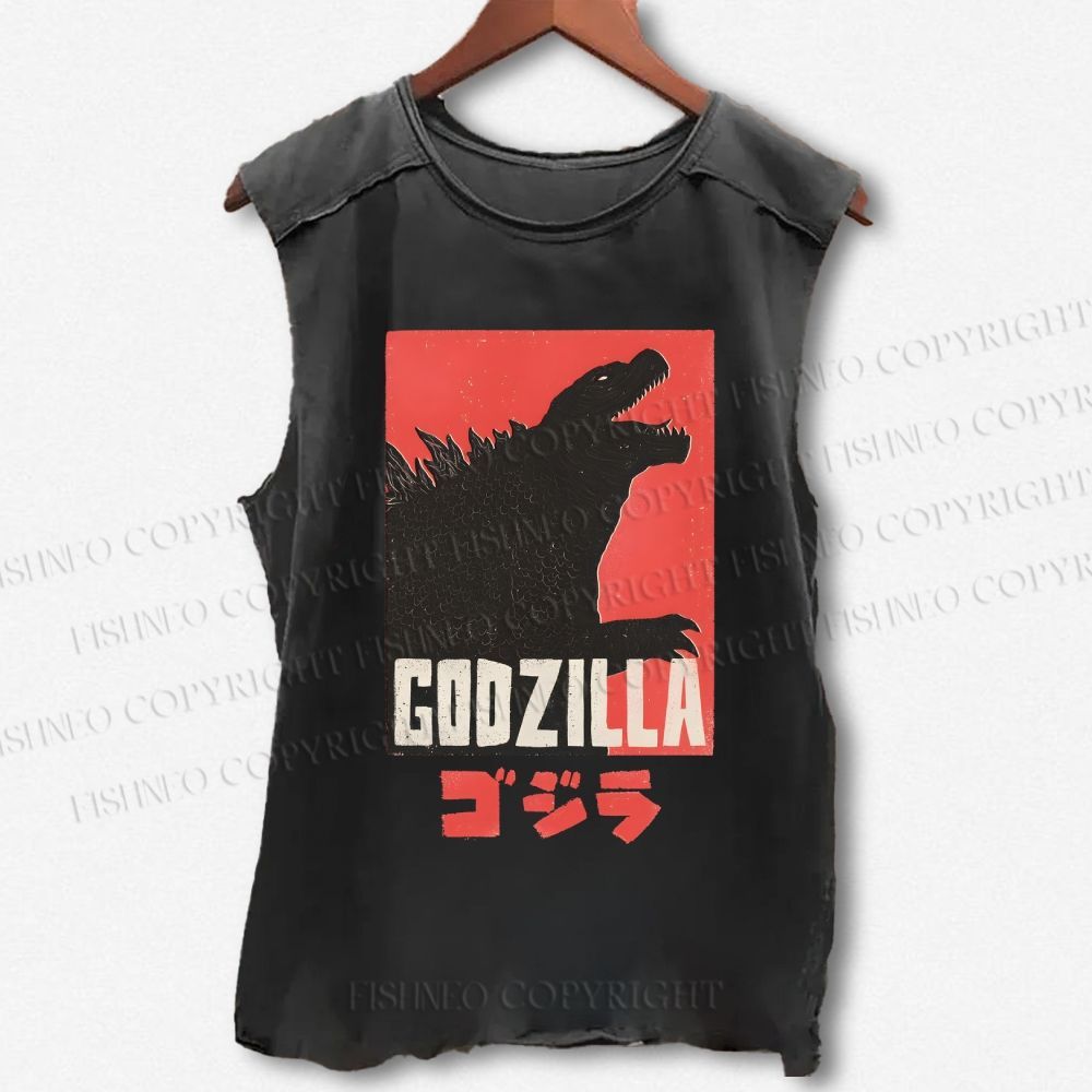 Unisex Godzilla Printed Washed Tank Top