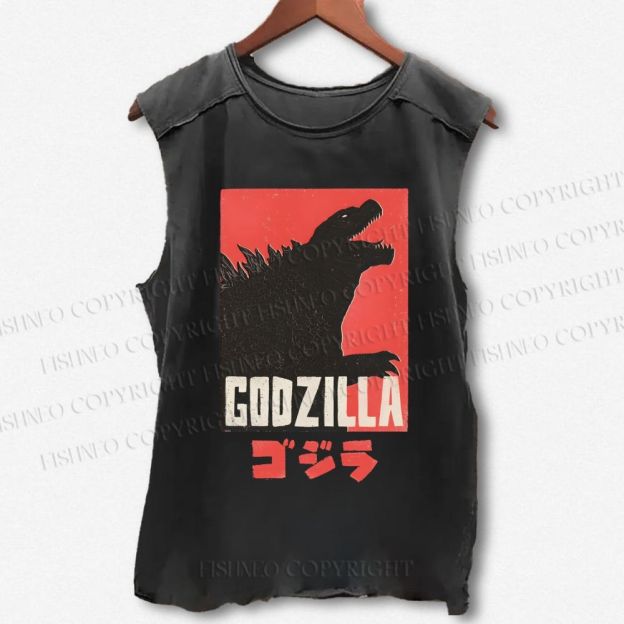 Unisex Godzilla Printed Washed Tank Top