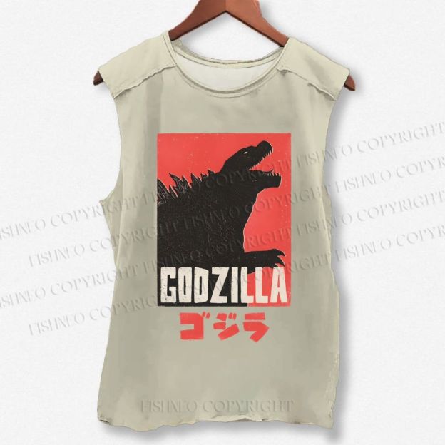 Unisex Godzilla Printed Washed Tank Top