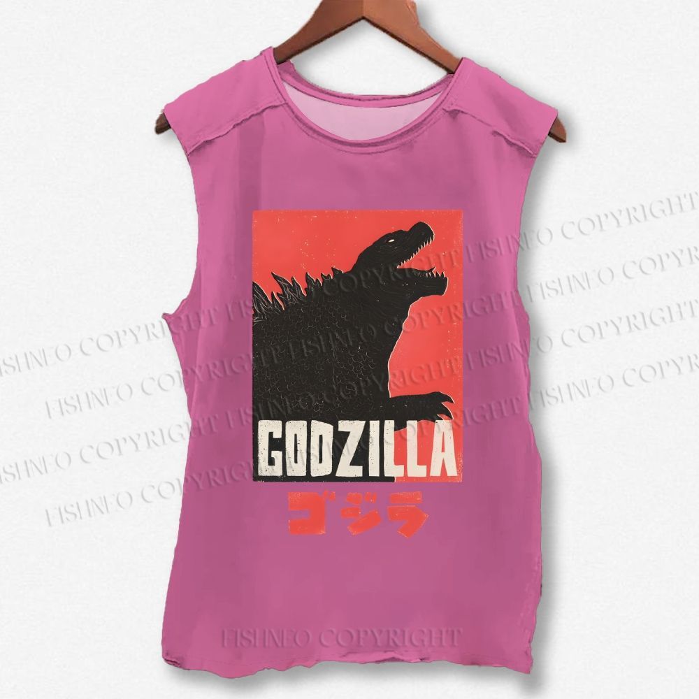 Unisex Godzilla Printed Washed Tank Top