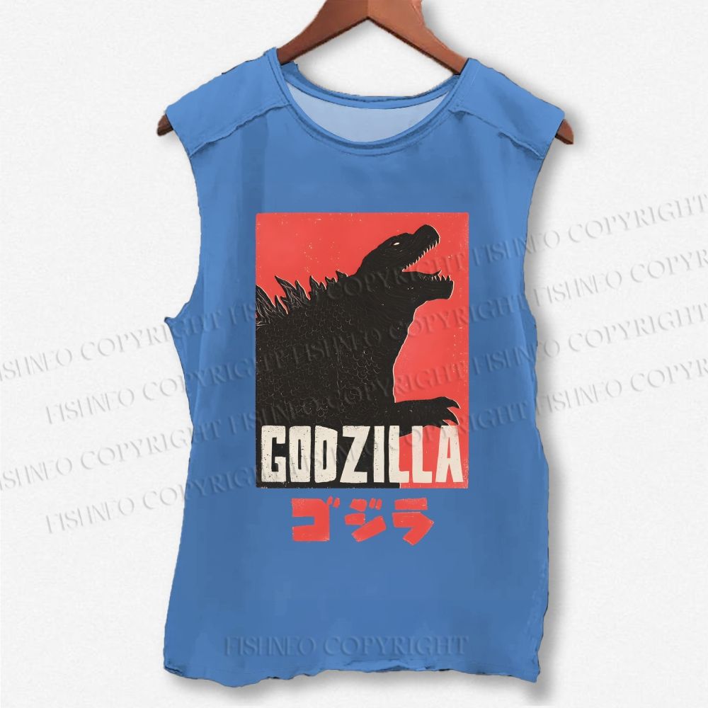 Unisex Godzilla Printed Washed Tank Top