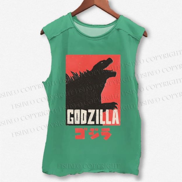 Unisex Godzilla Printed Washed Tank Top