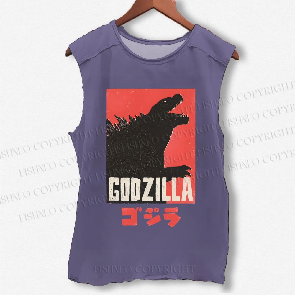 Unisex Godzilla Printed Washed Tank Top