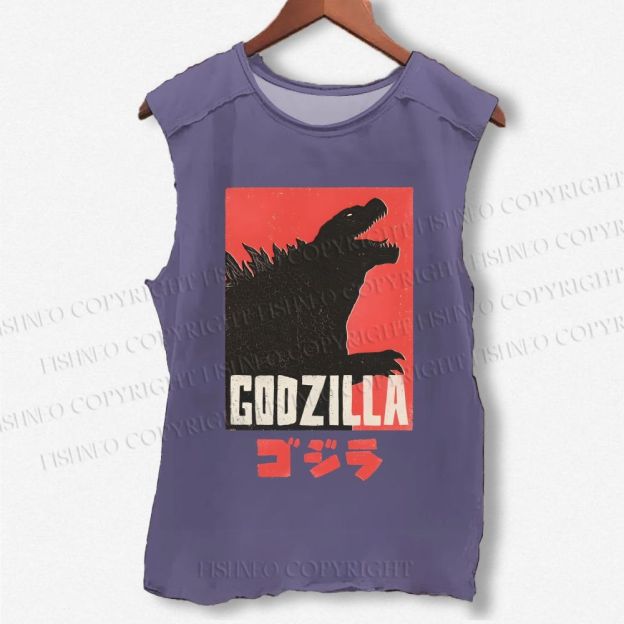 Unisex Godzilla Printed Washed Tank Top