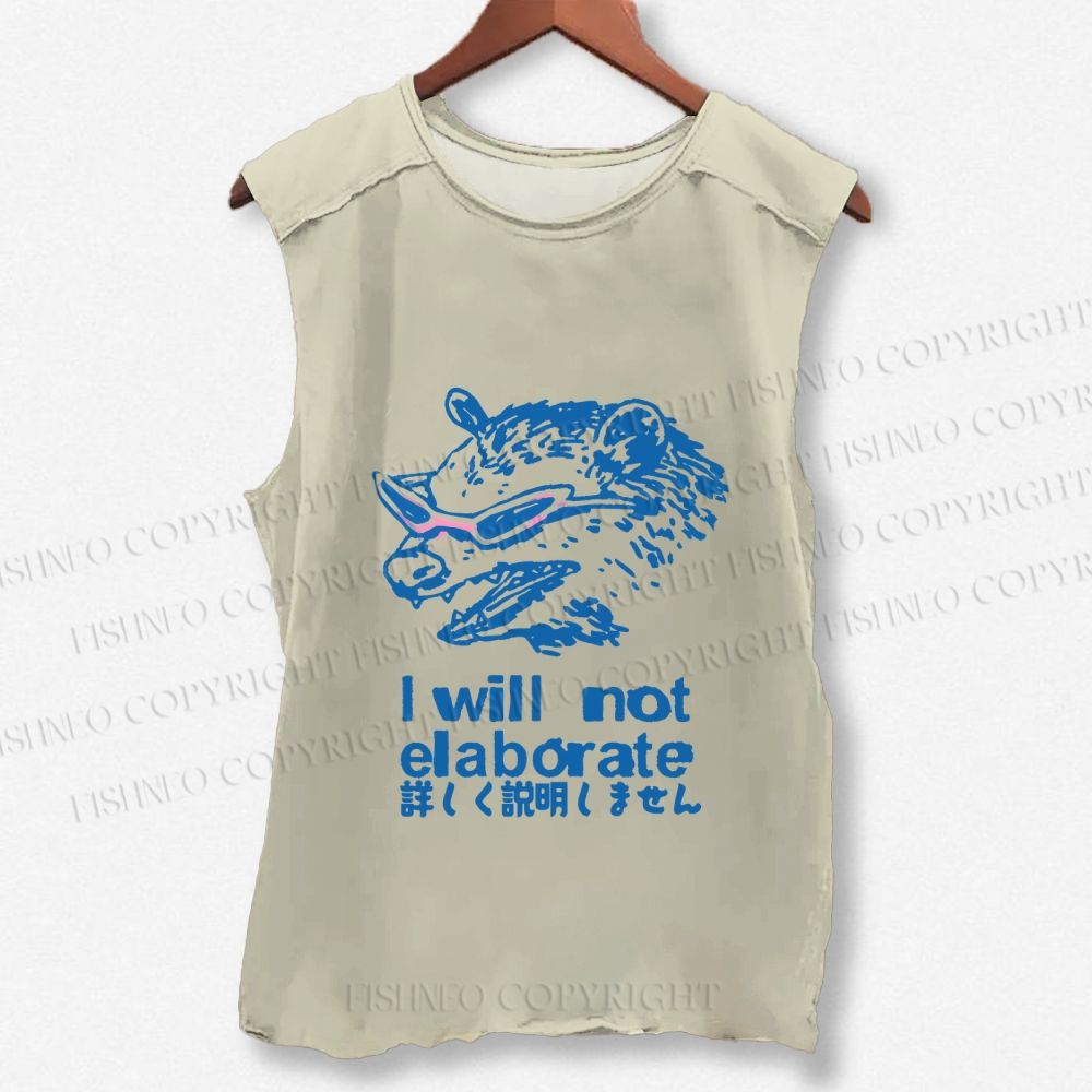 Unisex Japanese Raccoon Will Not Elaborate Printed Washed Tank Top