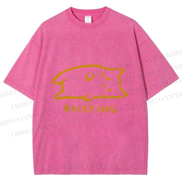 Unisex Laying Cat Existing Printed Washed Tee