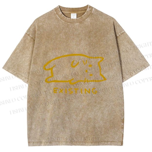 Unisex Laying Cat Existing Printed Washed Tee
