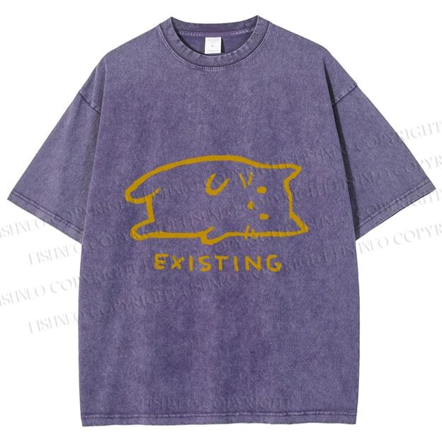 Unisex Laying Cat Existing Printed Washed Tee
