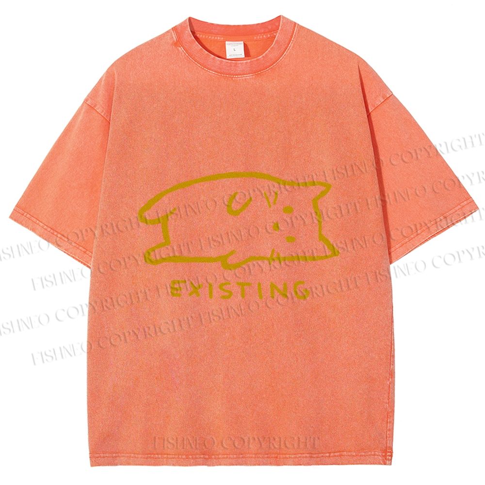 Unisex Laying Cat Existing Printed Washed Tee