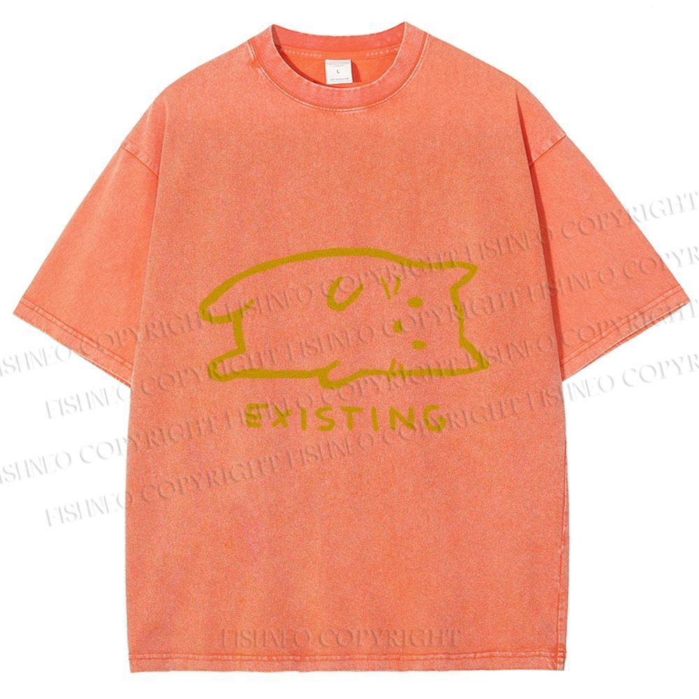 Unisex Laying Cat Existing Printed Washed Tee