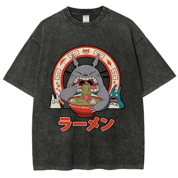 Ghibli Totoro Ramen  Anime Vintage Wash Japanese Design T-Shirt
