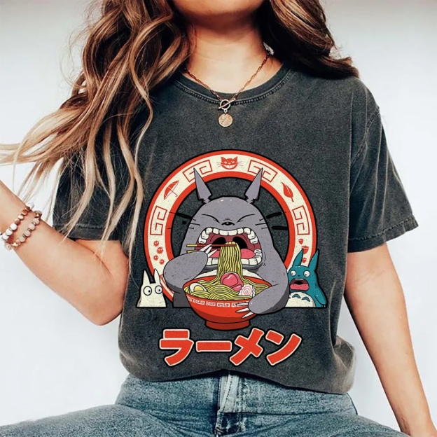 Ghibli Totoro Ramen  Anime Vintage Wash Japanese Design T-Shirt