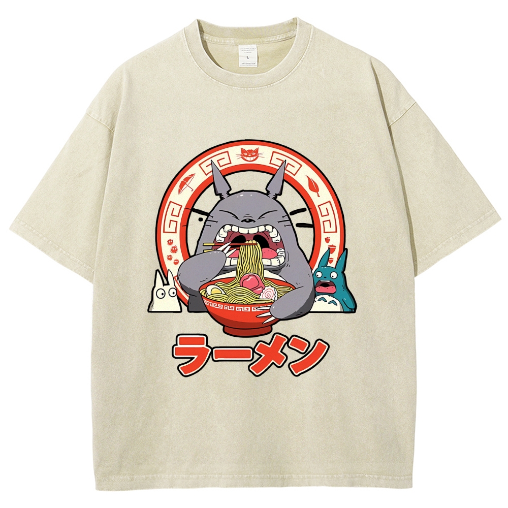 Ghibli Totoro Ramen  Anime Vintage Wash Japanese Design T-Shirt