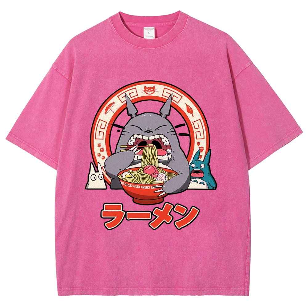 Ghibli Totoro Ramen  Anime Vintage Wash Japanese Design T-Shirt