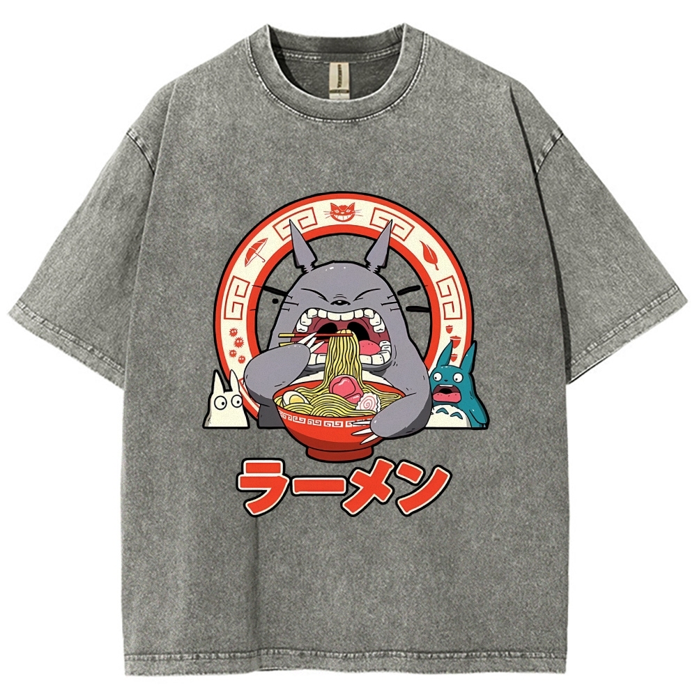 Ghibli Totoro Ramen  Anime Vintage Wash Japanese Design T-Shirt
