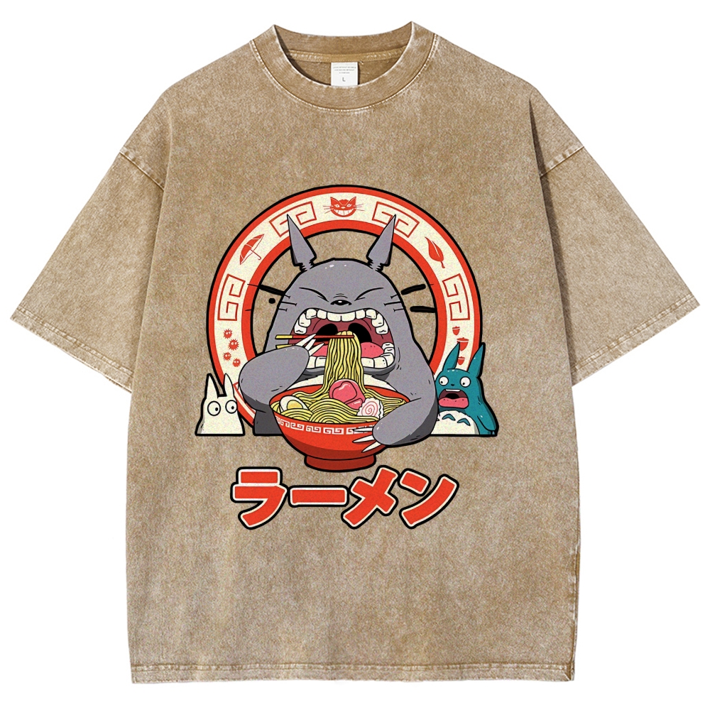 Ghibli Totoro Ramen  Anime Vintage Wash Japanese Design T-Shirt
