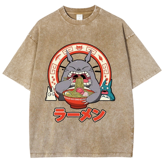 Ghibli Totoro Ramen  Anime Vintage Wash Japanese Design T-Shirt