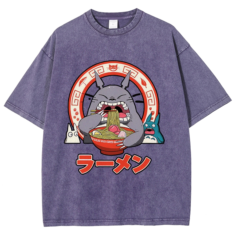 Ghibli Totoro Ramen  Anime Vintage Wash Japanese Design T-Shirt