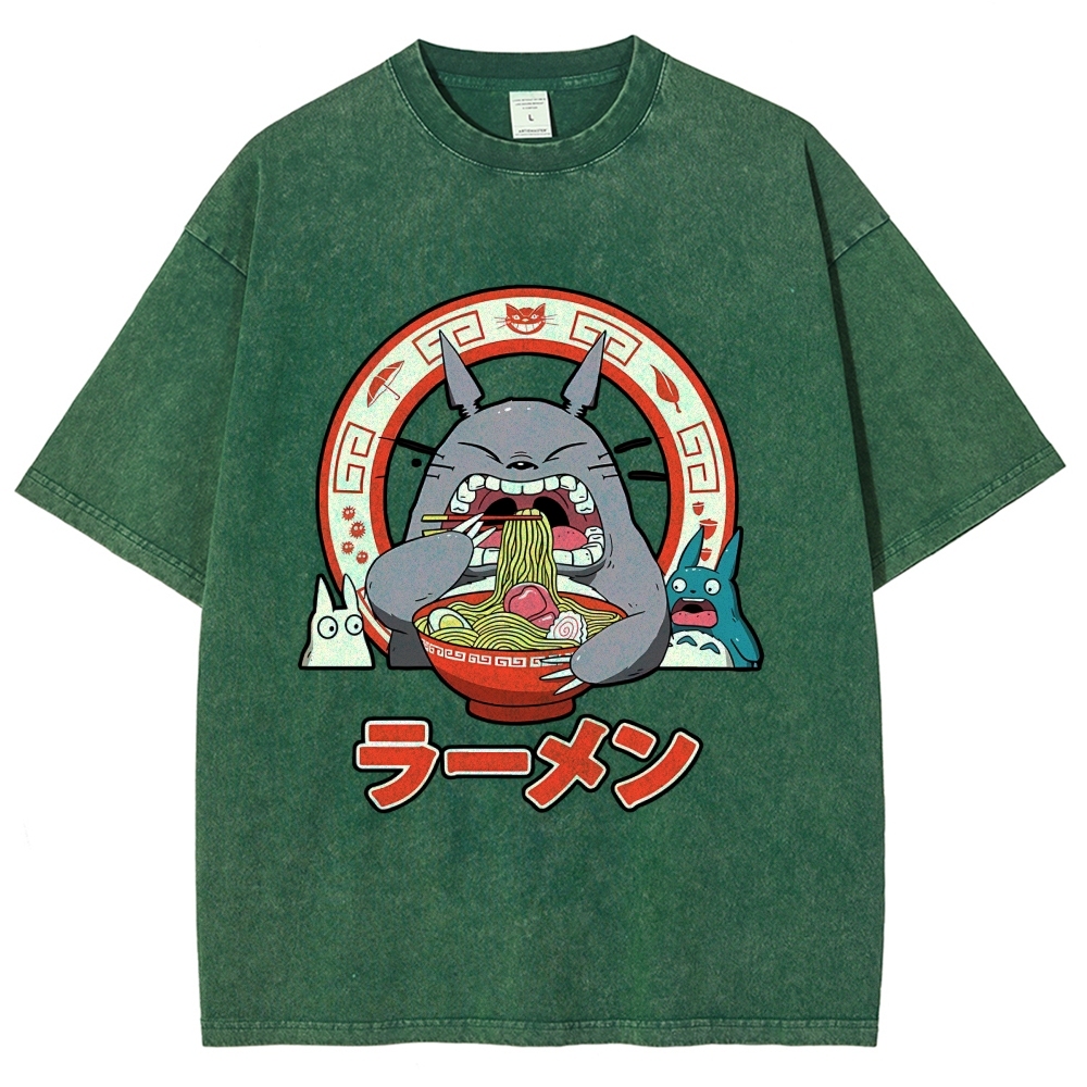 Ghibli Totoro Ramen  Anime Vintage Wash Japanese Design T-Shirt
