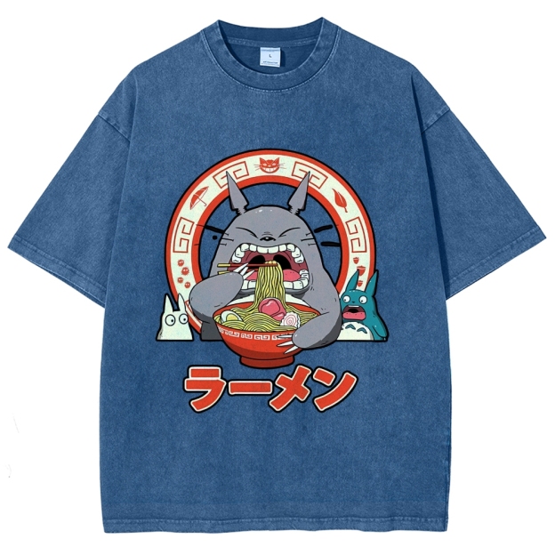 Ghibli Totoro Ramen  Anime Vintage Wash Japanese Design T-Shirt
