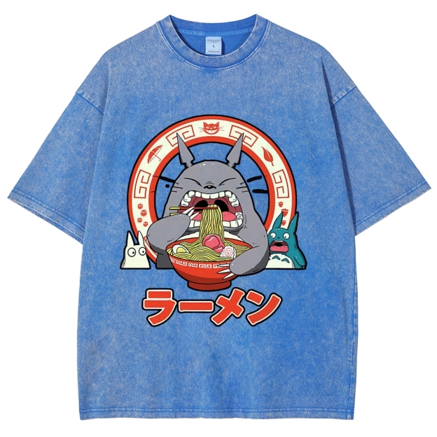 Ghibli Totoro Ramen  Anime Vintage Wash Japanese Design T-Shirt