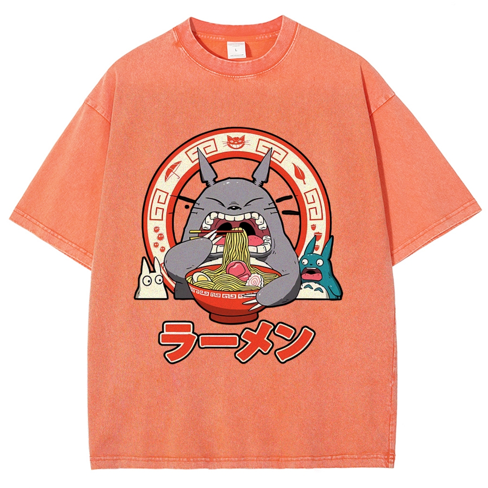 Ghibli Totoro Ramen  Anime Vintage Wash Japanese Design T-Shirt