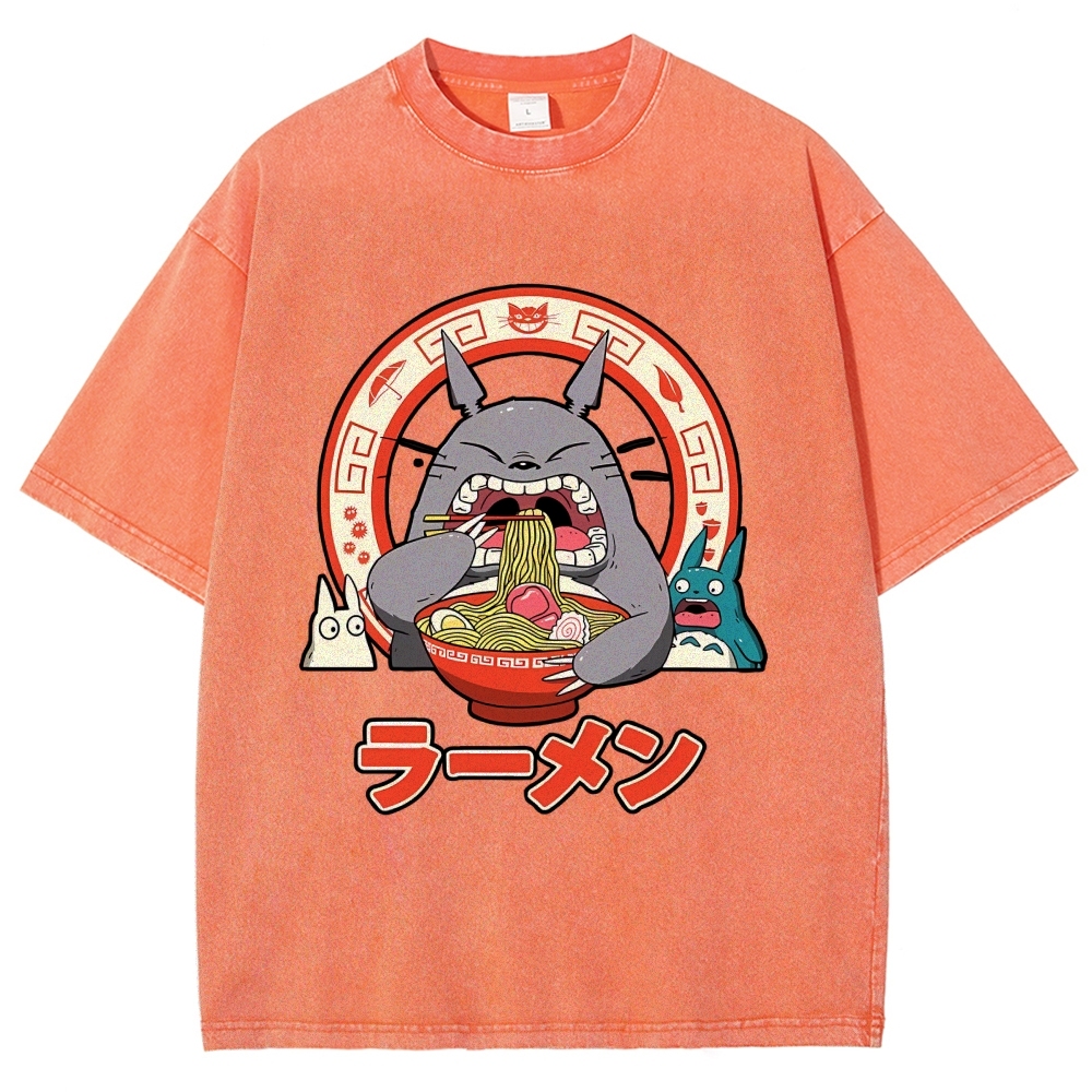 Ghibli Totoro Ramen  Anime Vintage Wash Japanese Design T-Shirt
