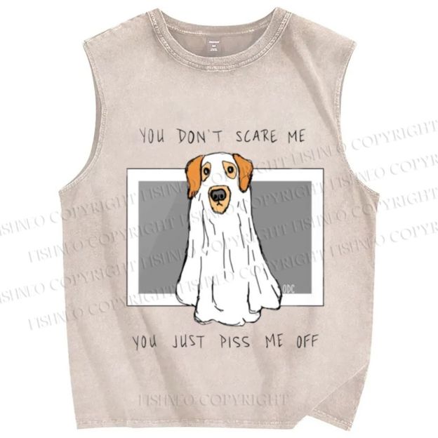 Unisex Don't Scare Me Dog Printed Washed Tank Top