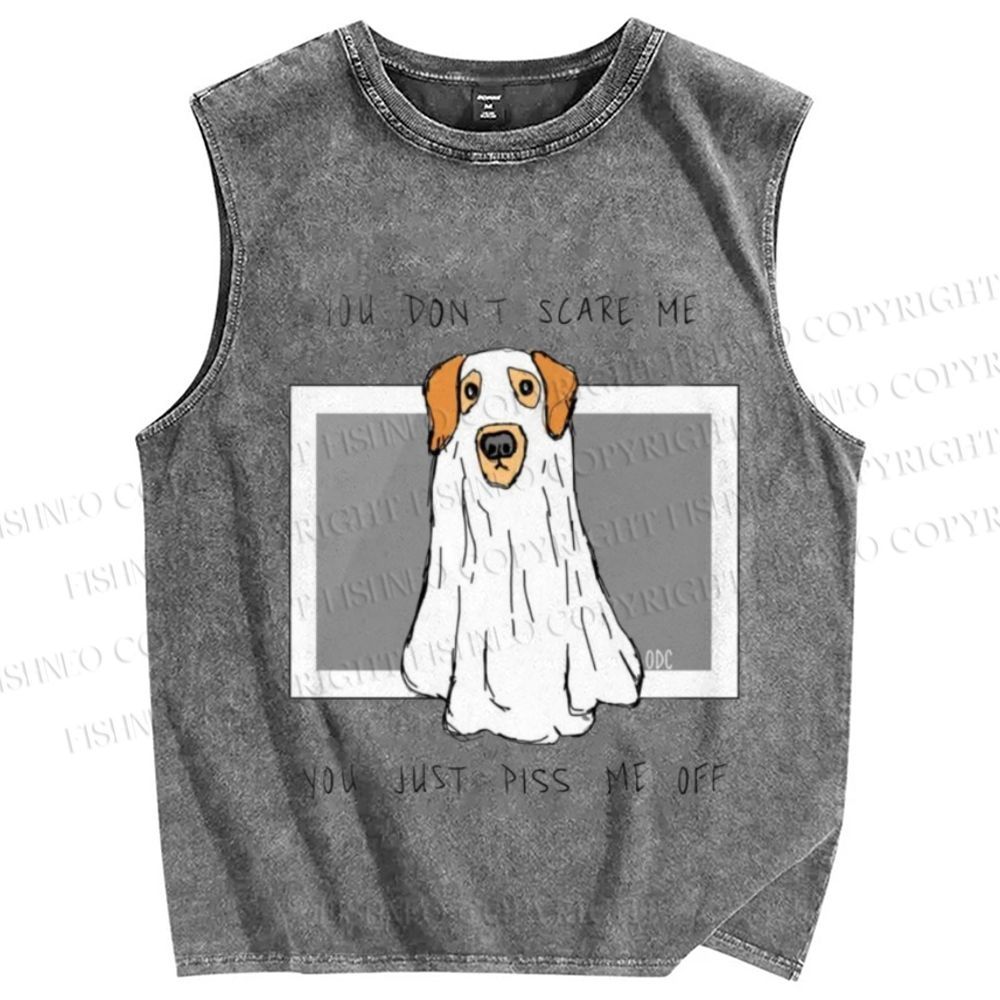 Unisex Don't Scare Me Dog Printed Washed Tank Top