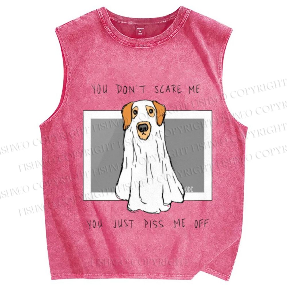 Unisex Don't Scare Me Dog Printed Washed Tank Top