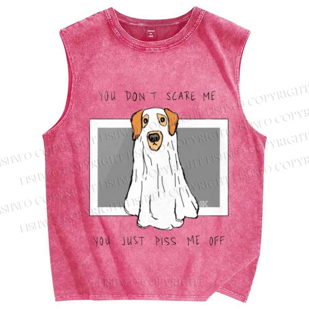 Unisex Don't Scare Me Dog Printed Washed Tank Top