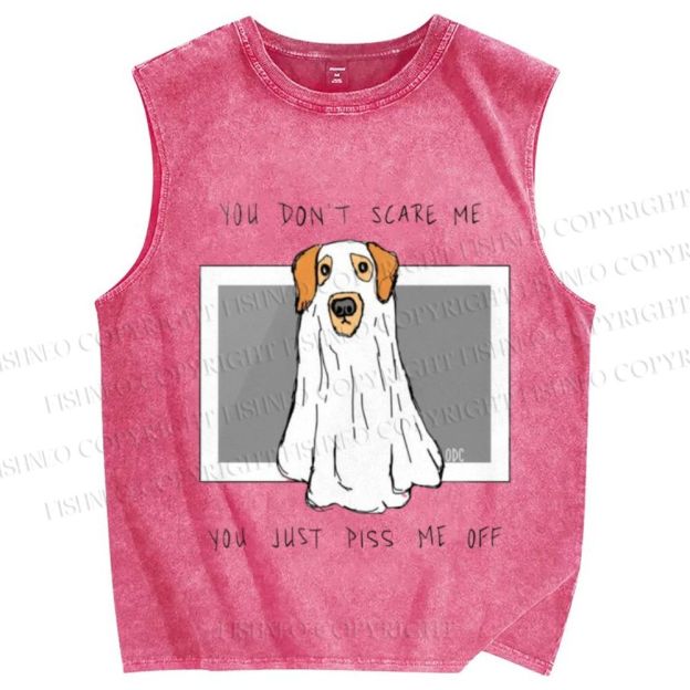 Unisex Don't Scare Me Dog Printed Washed Tank Top