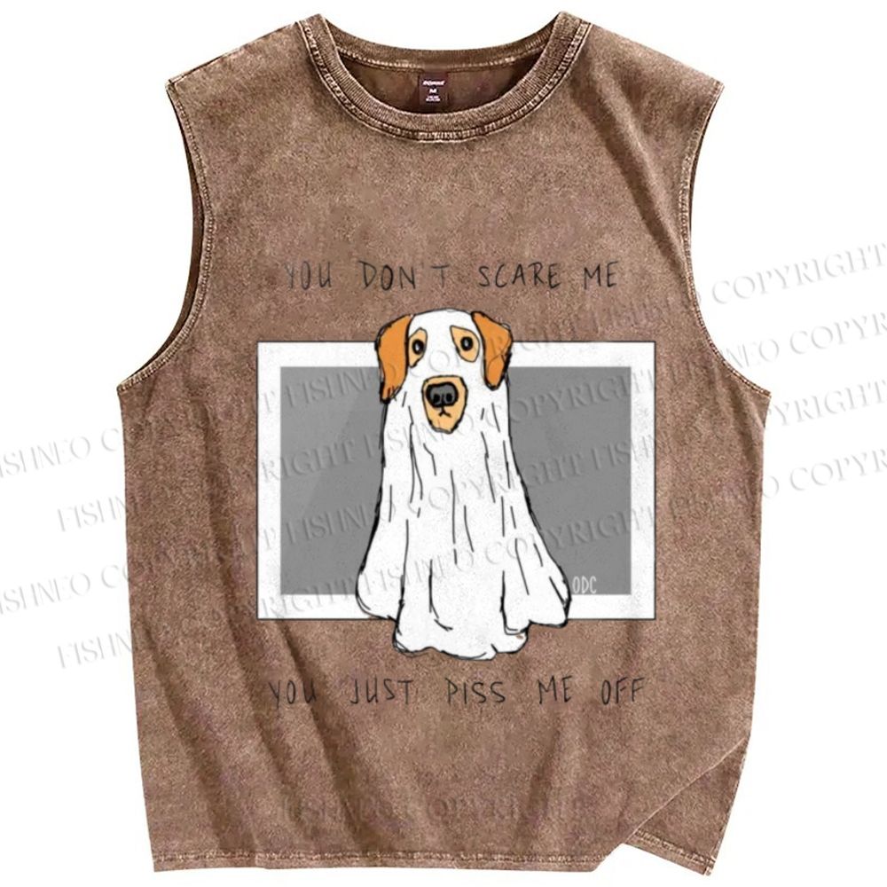 Unisex Don't Scare Me Dog Printed Washed Tank Top