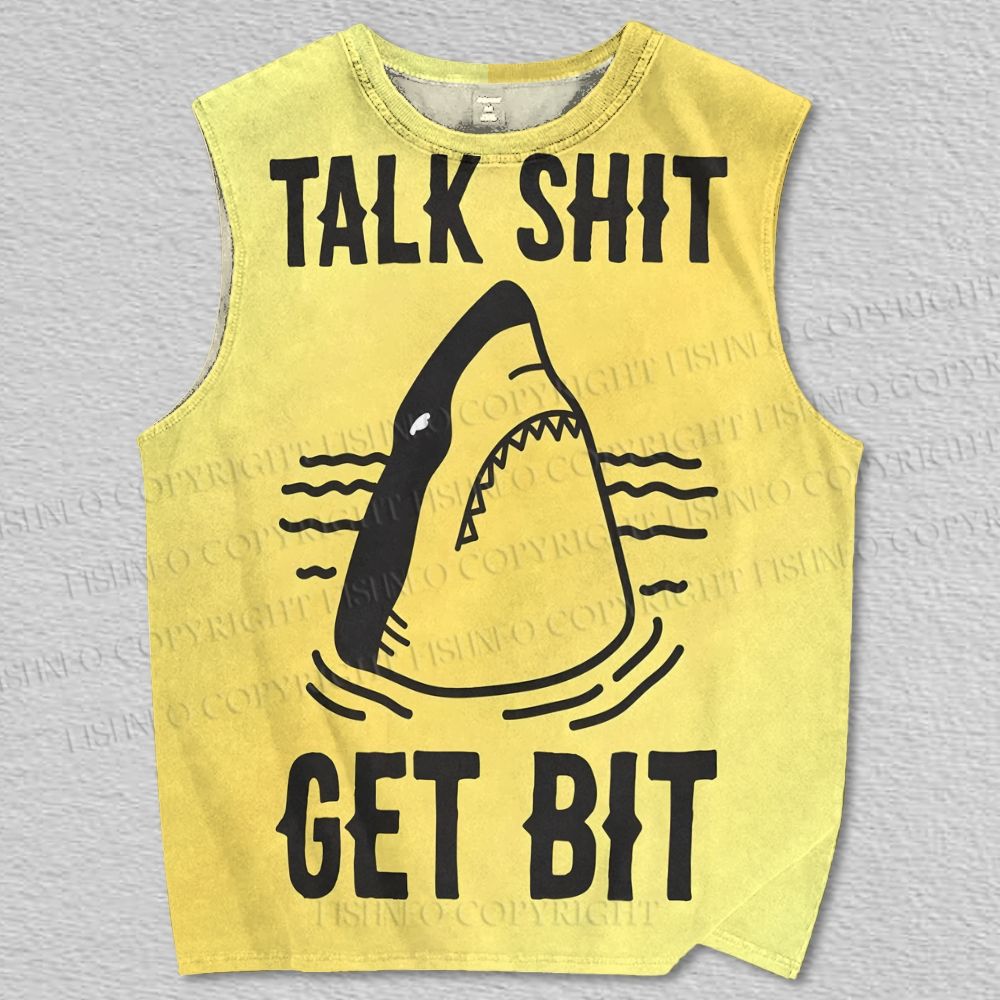 Unisex Shark Talk Shit Get Bit Printed Tank Top
