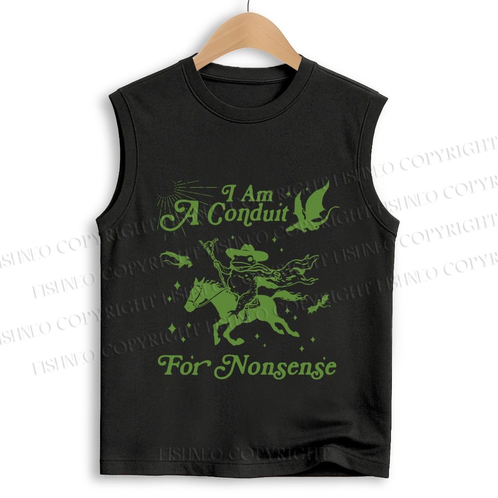 Unisex Vintage Frog I am a Conduit For Nonsense Printed Cotton Tank Top