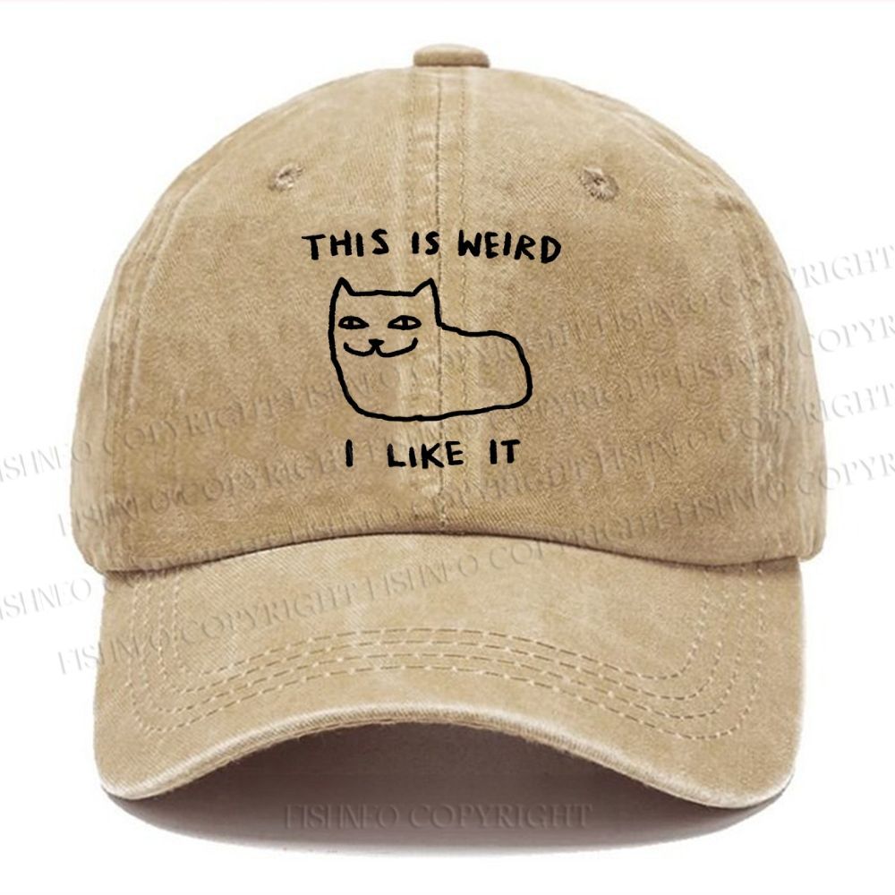Unisex Silly Cat This Is Weird I Like It Vintage Casual Washed Cap