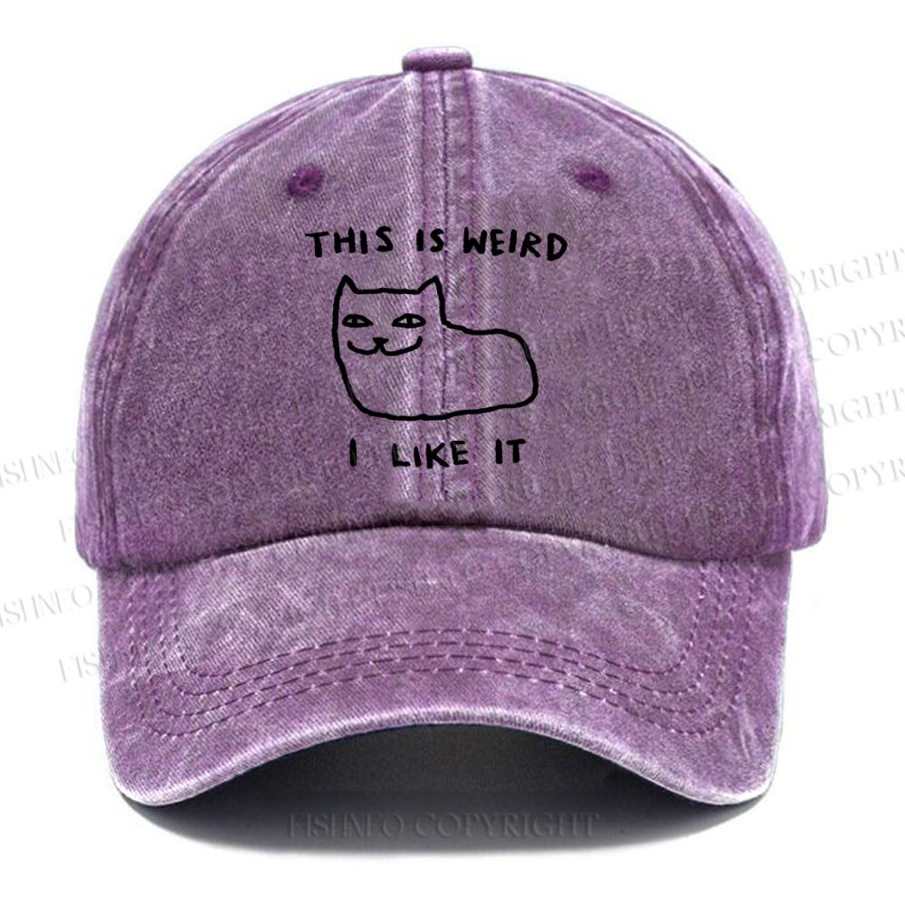 Unisex Silly Cat This Is Weird I Like It Vintage Casual Washed Cap