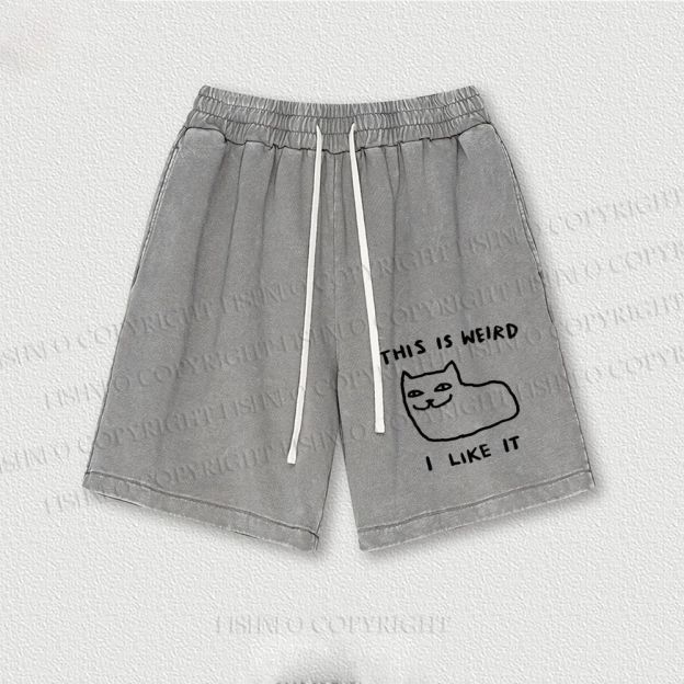 Silly Cat This Is Weird I Like It Washed Vintage Shorts
