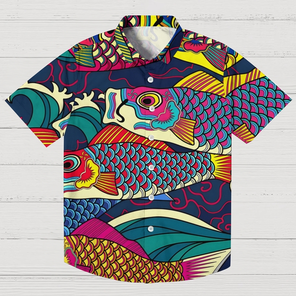Colorful Japanese Koinobori Aloha Hawaiian Shirt