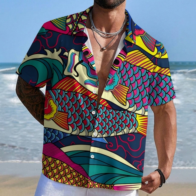 Colorful Japanese Koinobori Aloha Hawaiian Shirt