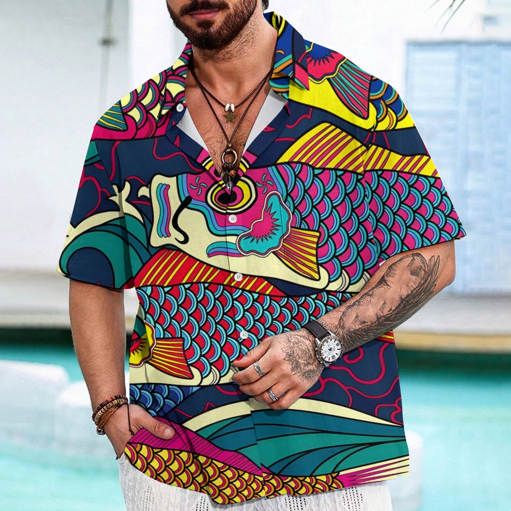 Colorful Japanese Koinobori Aloha Hawaiian Shirt