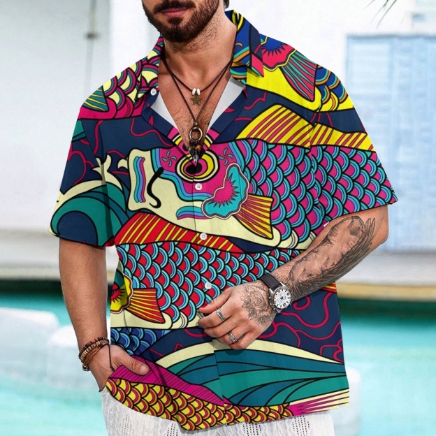 Colorful Japanese Koinobori Aloha Hawaiian Shirt