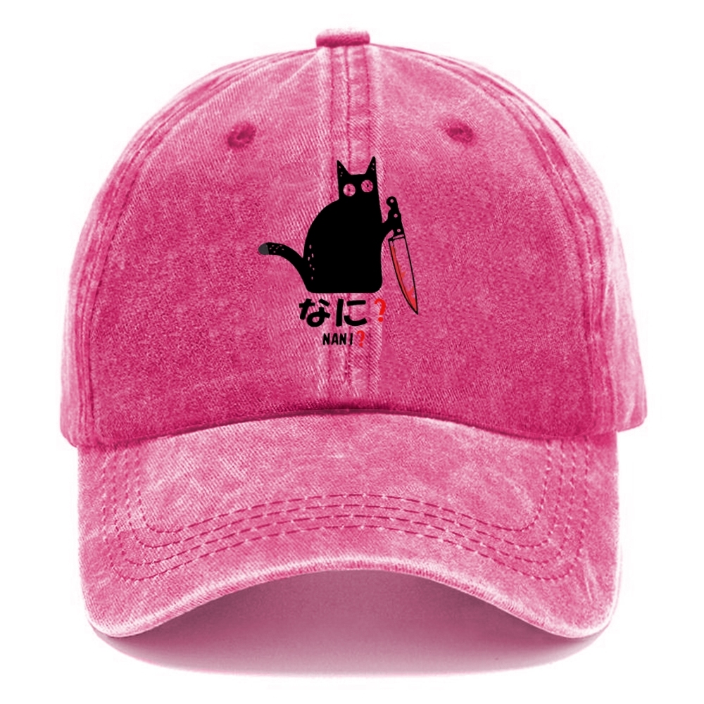 A Puzzled Cat Holding A Knife Washed Cap