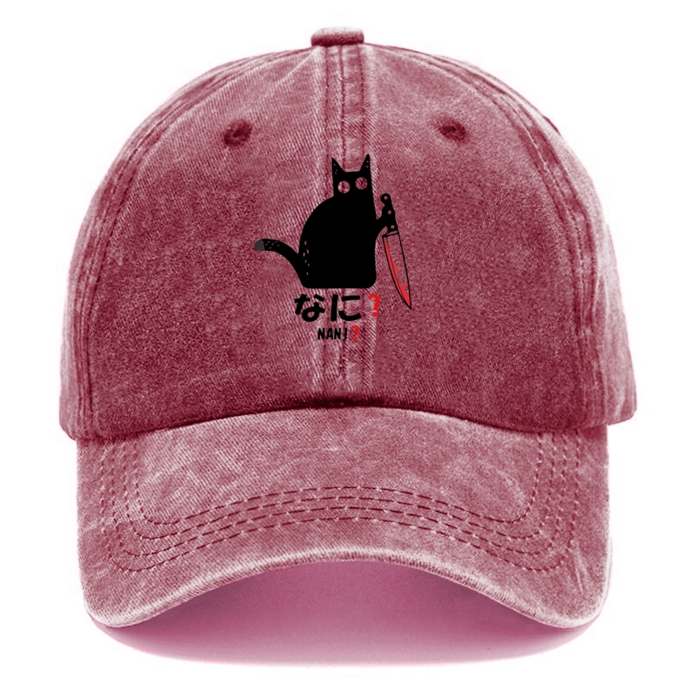 A Puzzled Cat Holding A Knife Washed Cap