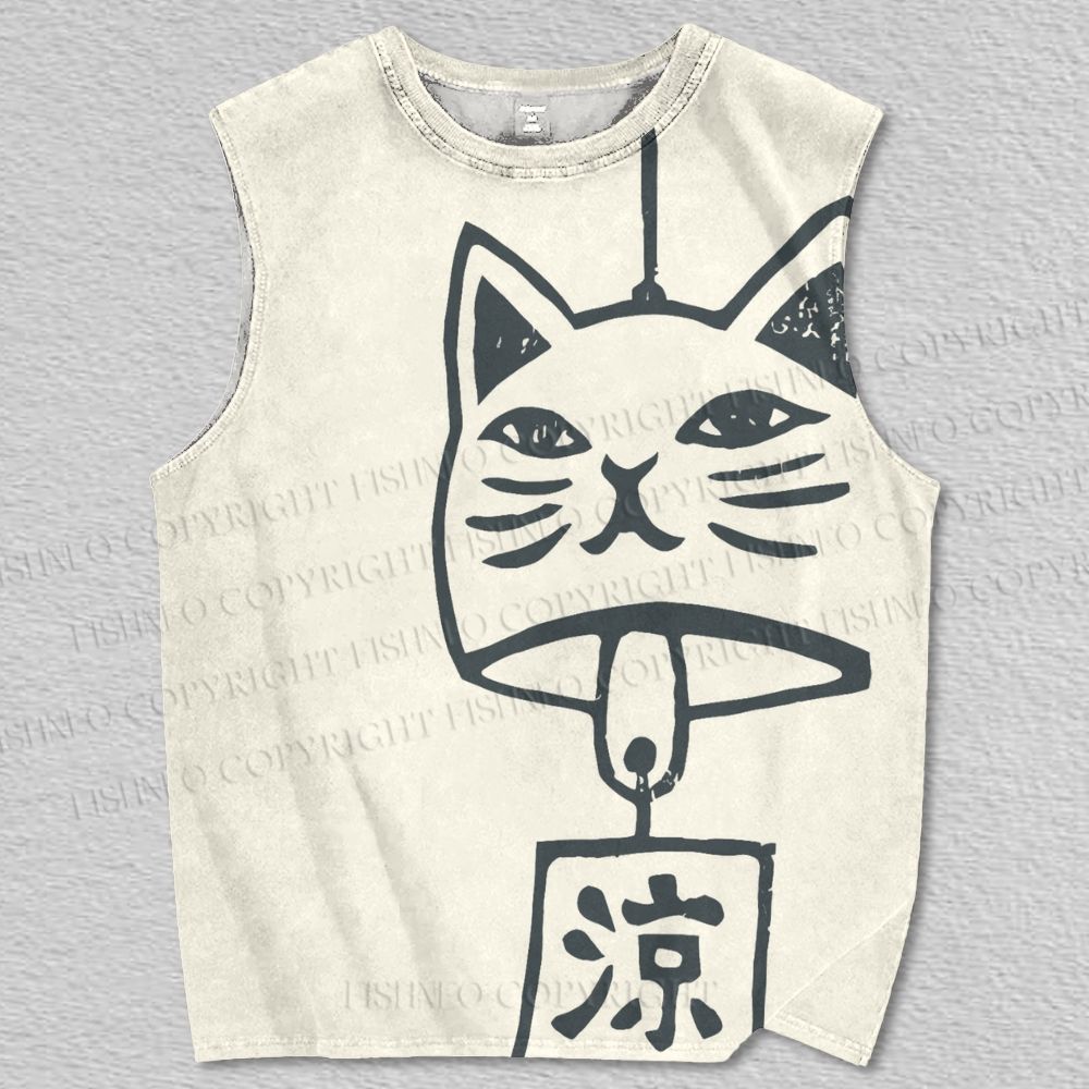 Unisex Vintage Cat Wind Chimes Printed Tank Top