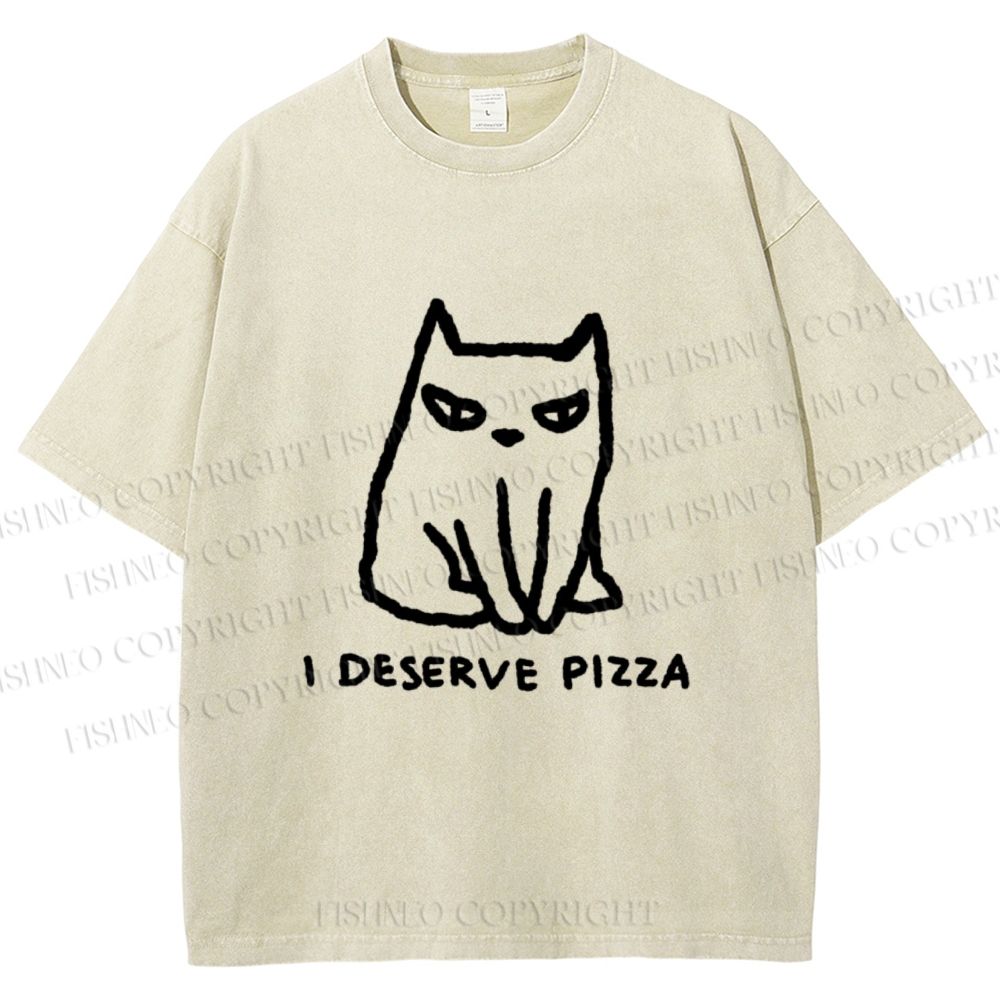 Unisex I Deserve Pizza Cat Printed Washed Tee