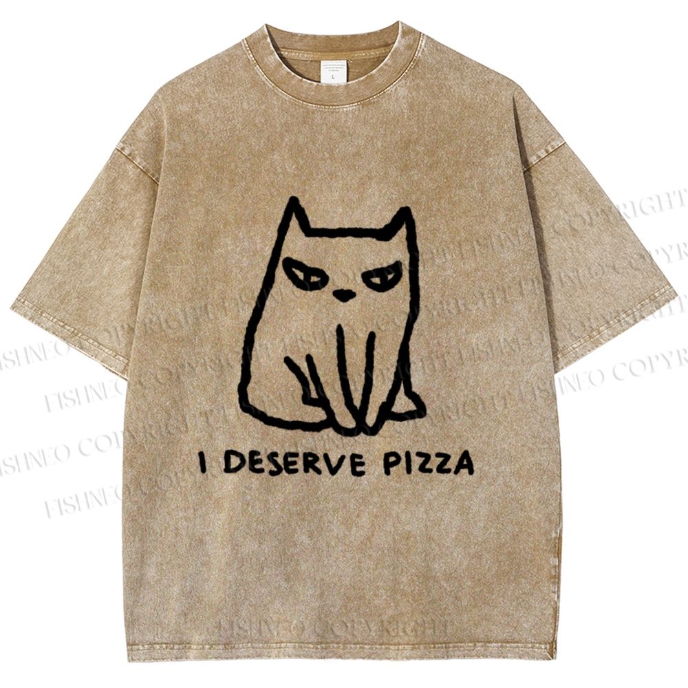 Unisex I Deserve Pizza Cat Printed Washed Tee